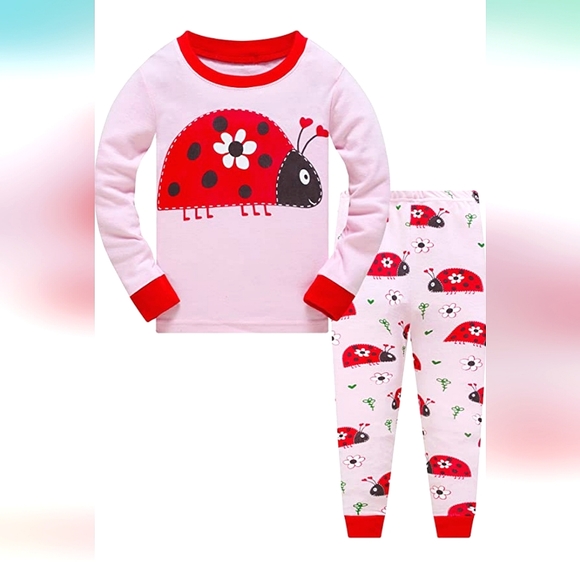 Pink Ladybug Pajamas Set: Long Sleeved Shirt & Bottoms Sleepwear GIRLS 6 - Picture 1 of 9